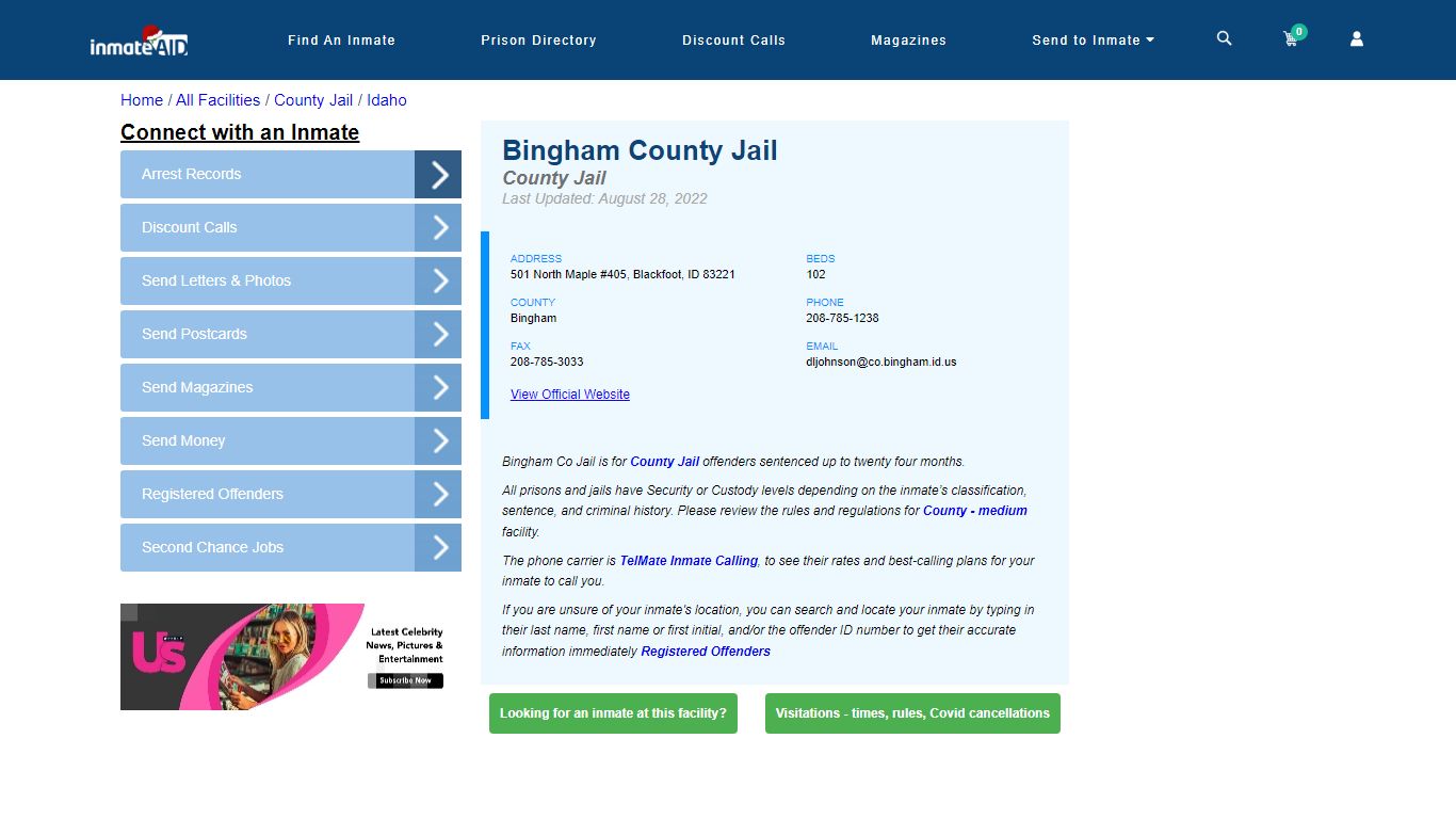 Bingham County Jail - Inmate Locator - Blackfoot, ID